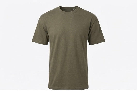 Army Green Detroit Renaissance Heavyweight Tee, ghost flat, front view