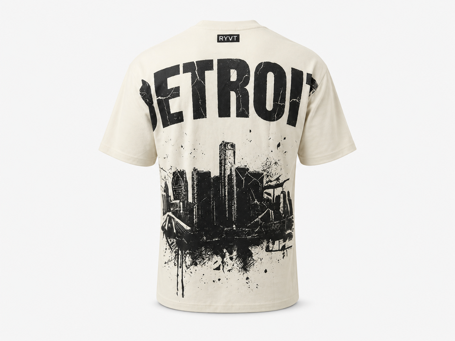 Cream Detroit Renaissance Heavyweight Tee, ghost flat, rear view