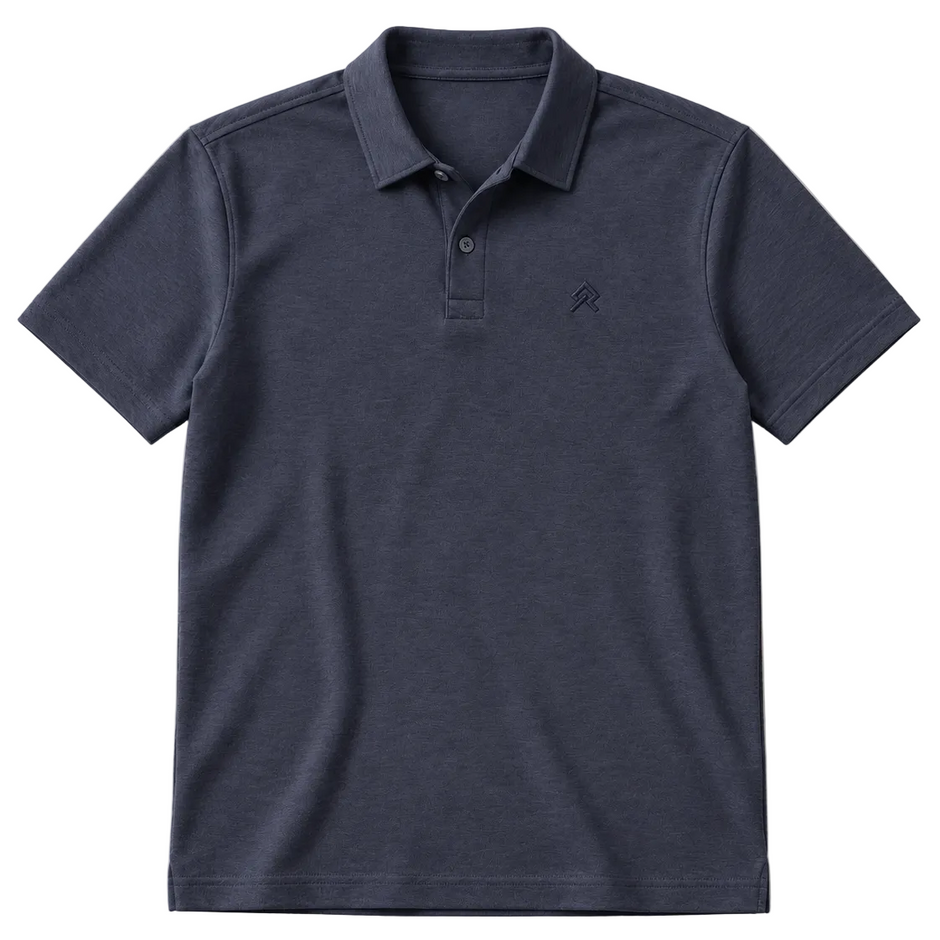 Navy Executive Polo, ghost flat lay, front view