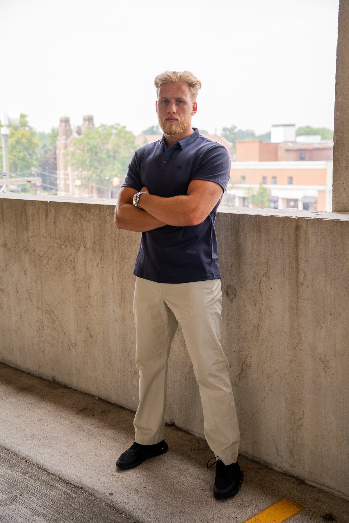 Navy Executive Polo, on model, front view