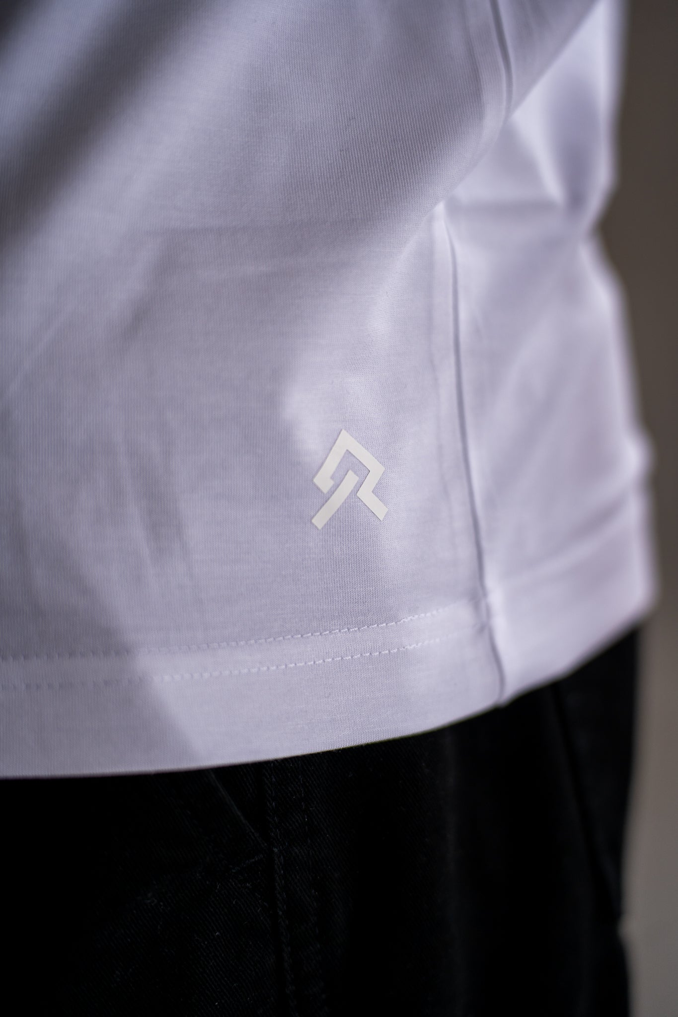 White Foundation Tee, on model, detail view