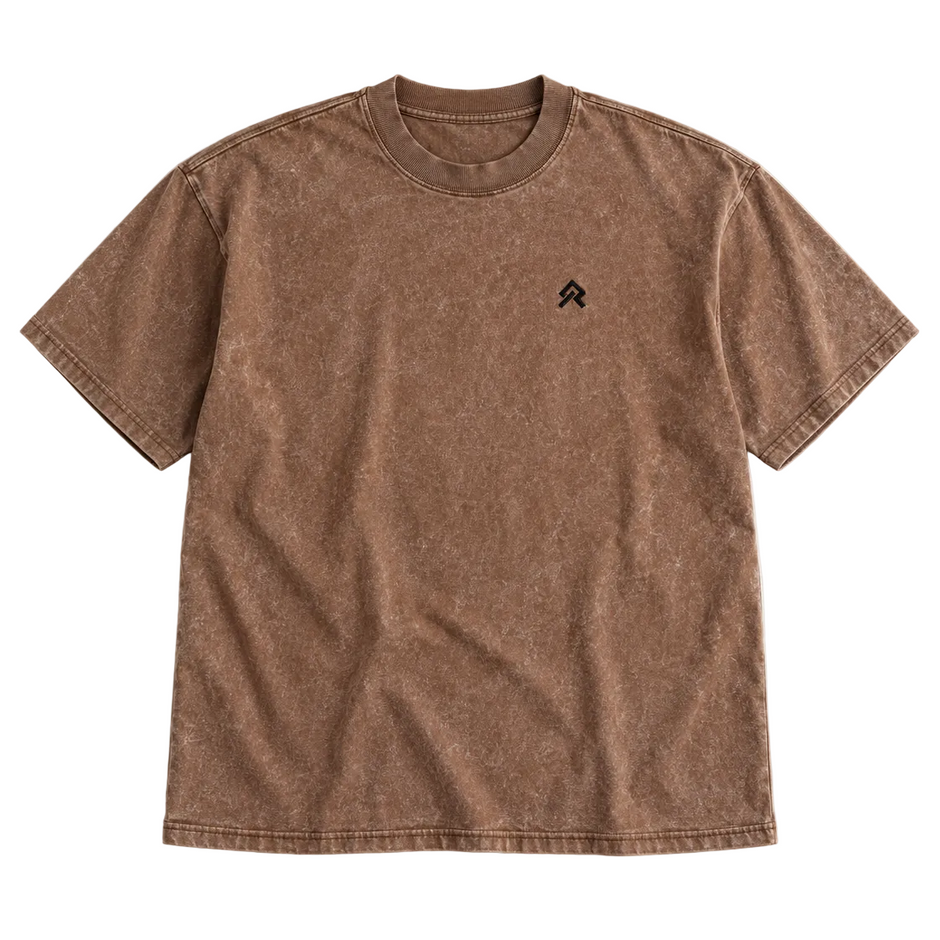 Brown Foundry Wash Heavyweight Tee, ghost flat lay, front view