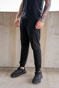 Black Kinetic Cuffed Joggers, on model, front view
