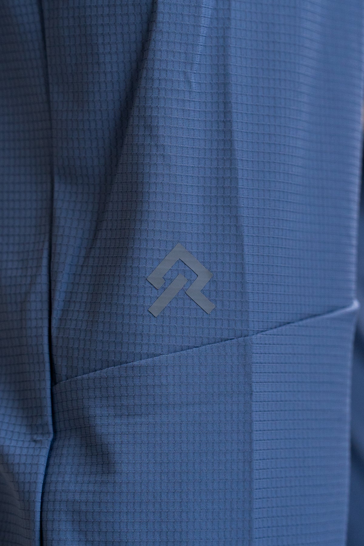 Blue Kinetic Cuffed Joggers, on model, fabric close-up
