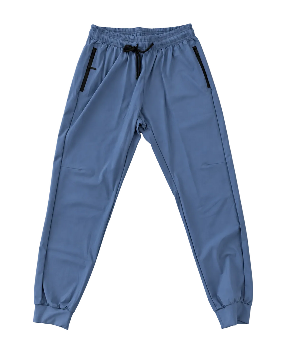 Blue Kinetic Cuffed Joggers, ghost flat lay, front view
